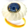 Wholesale Victorian Ring Studded With Crysta & Single Cut Diamonds Blue Sapphire Cabochon Round With l 14K Gold 925 Silver