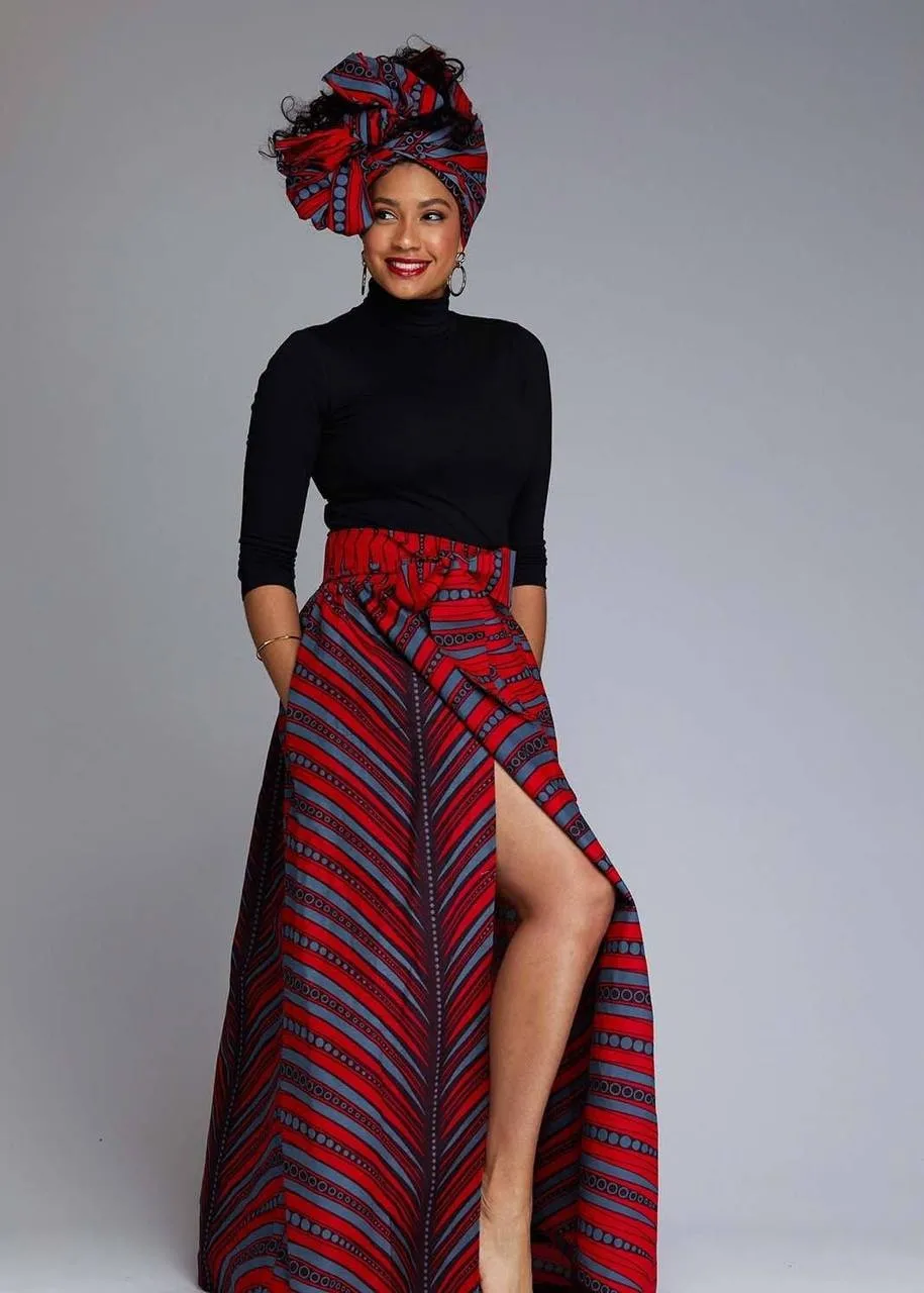 red print maxi skirt