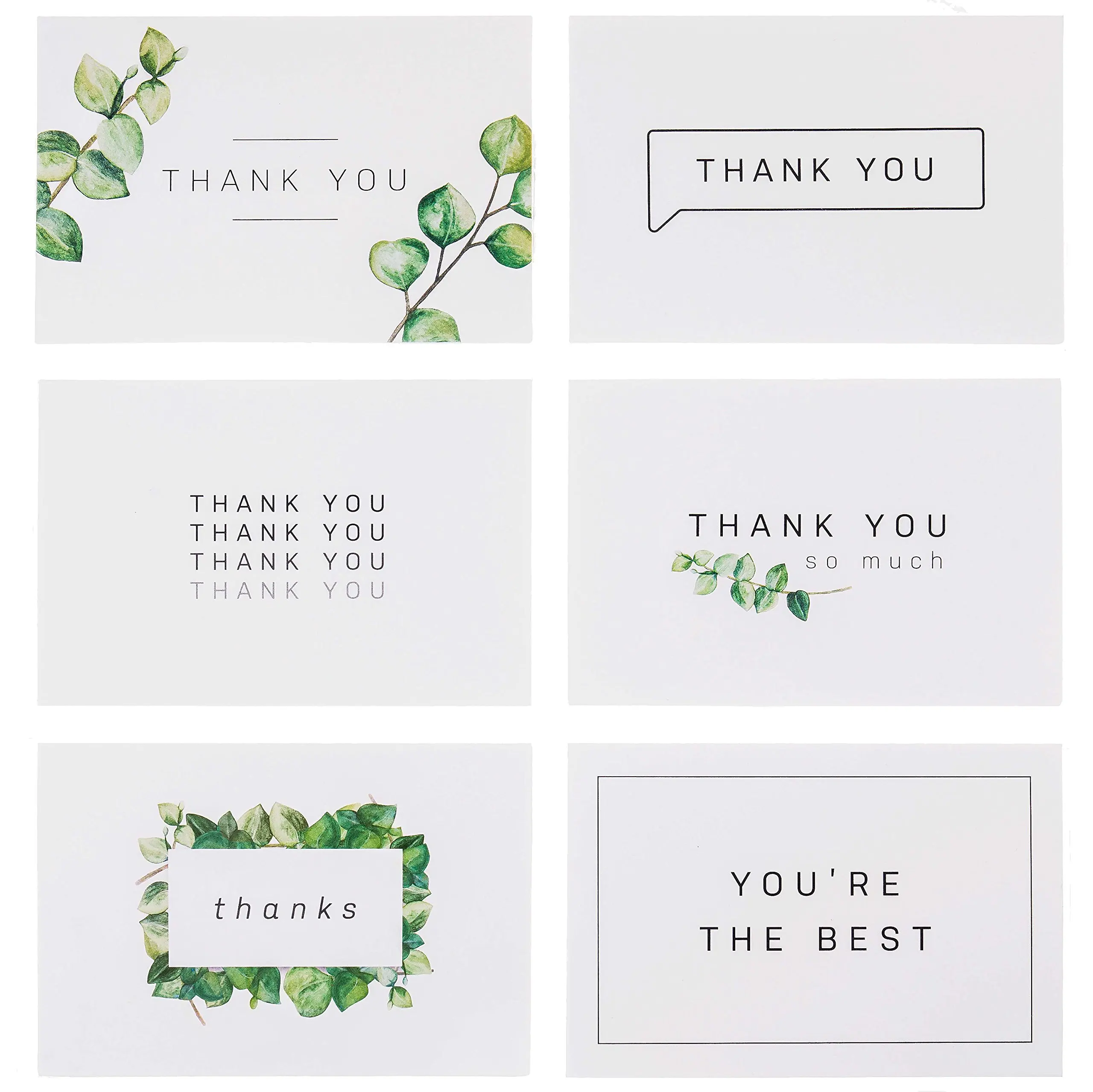 Wedding Blank Watercolor Thank You Cards: 36 Assorted Boxed Pack Bridal Party Baby Shower Succulent Floral Green /& Black /& White Card Designs: Bulk Note Box for Graduation Men /& Women Sympathy