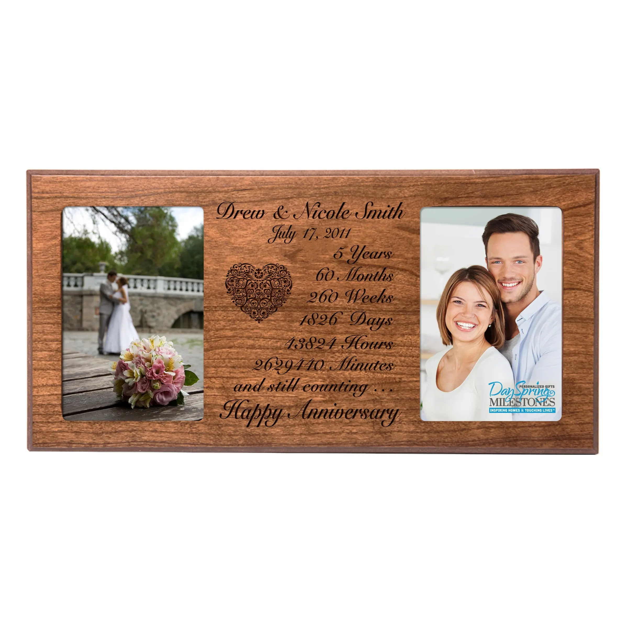 Buy Personalized Five Year Anniversary Gift Her Him Couple Custom Engraved Wedding Celebration For Husband Wife Girlfriend Boyfriend Photo Frame Holds Two 4x6 Photos By Lifesong Milestones Cherry In Cheap Price On