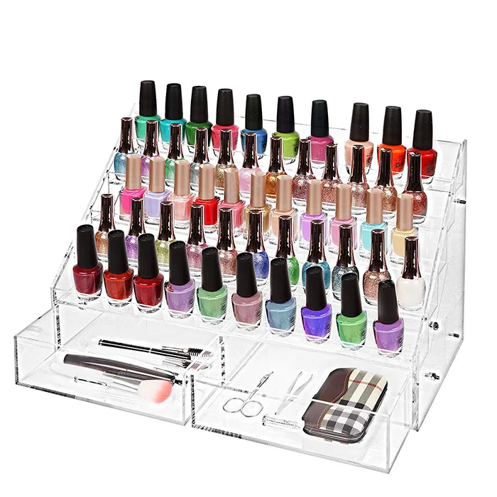 Black Wall Mounted Acrylic Nail Polish Display Rack With Printing Logo