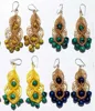 Woven Earrings Thread with Natural Round Seed Beads, Native Peruvian Colored Beaded Jewelry