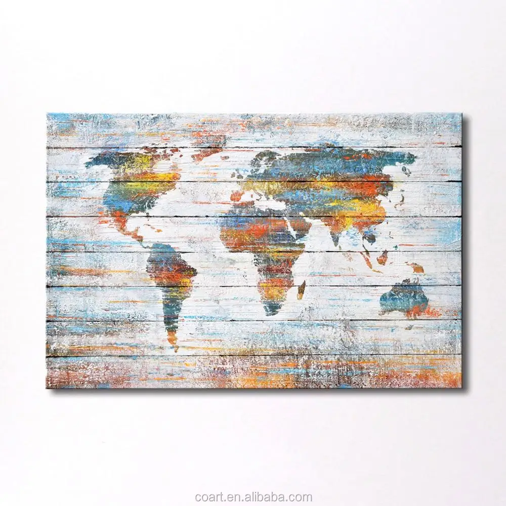 Handmade World Map Office Wall Decoration Pictures Oil Painting