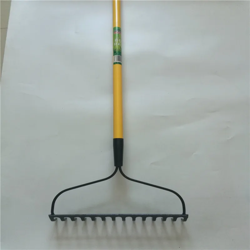 14-tine Fiberglass Shaft Bow Rake Yellow Black Steel Garden Tool with ...