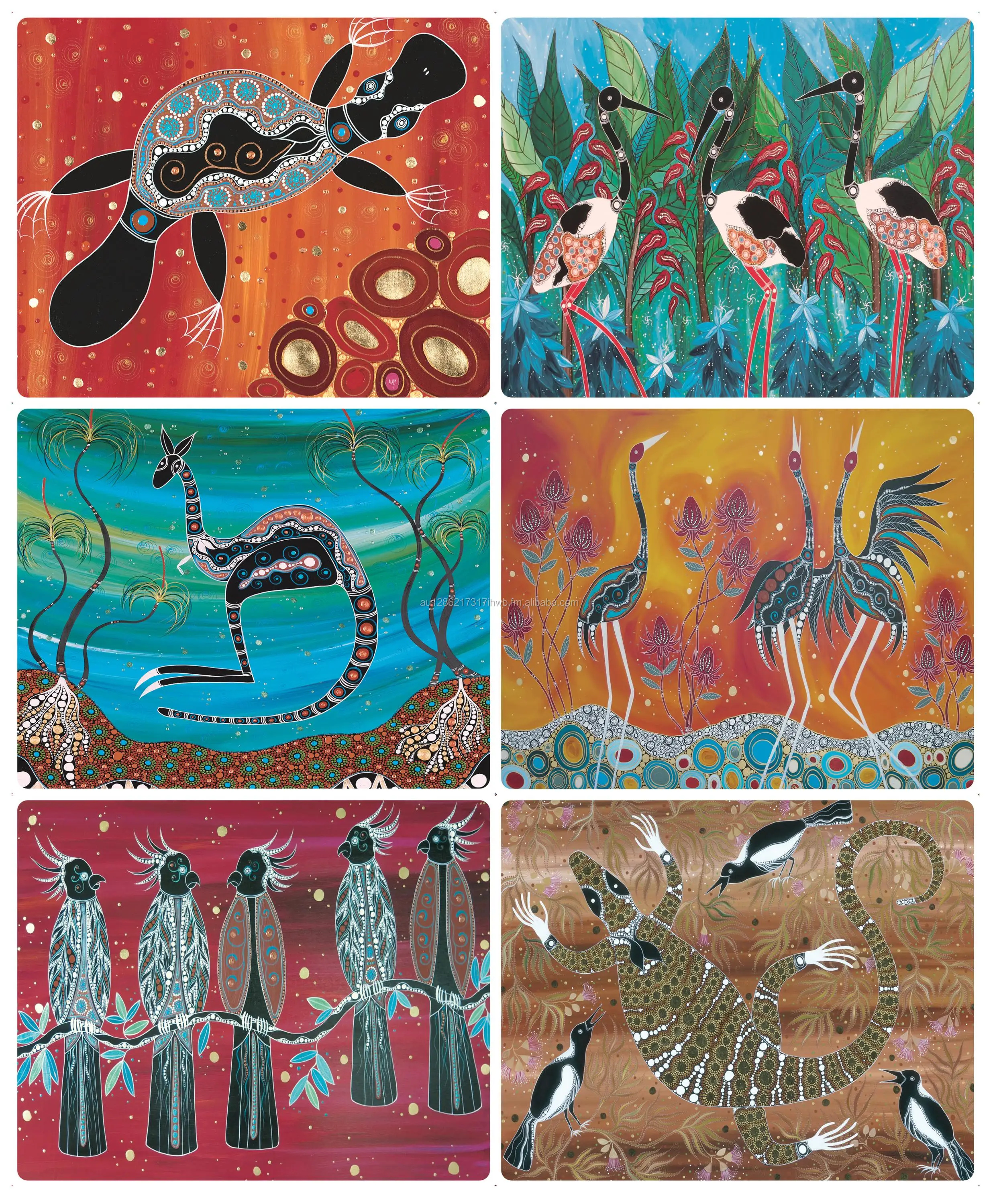 Set Of 6 Waterproof Coasters Australian Made Aboriginal Platypus