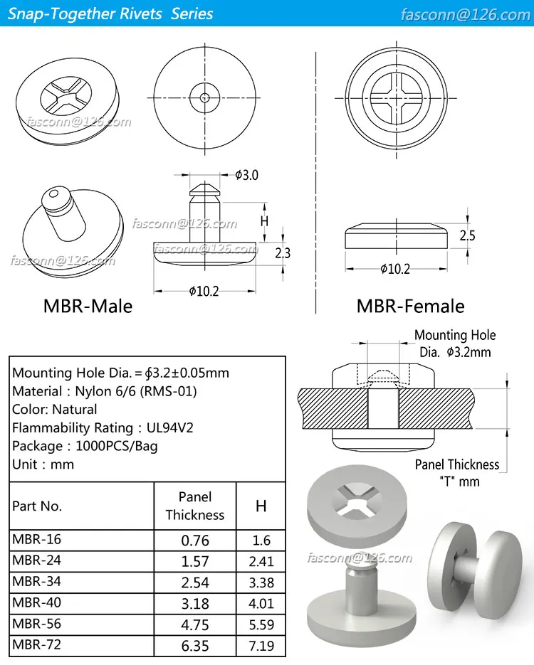 Two Piece Snap-together Interlocking Rivets - Male/female Mini Barbed ...