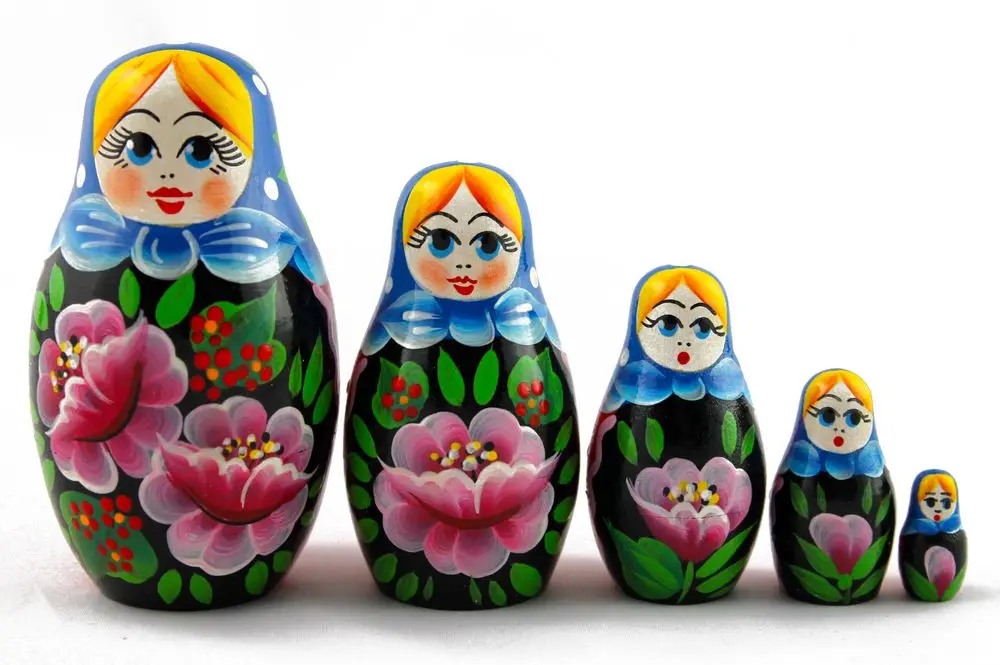Matryoshka Russian Nesting Doll Wooden Babushka Puppe Poppy Flower Flowers 5 pcs
