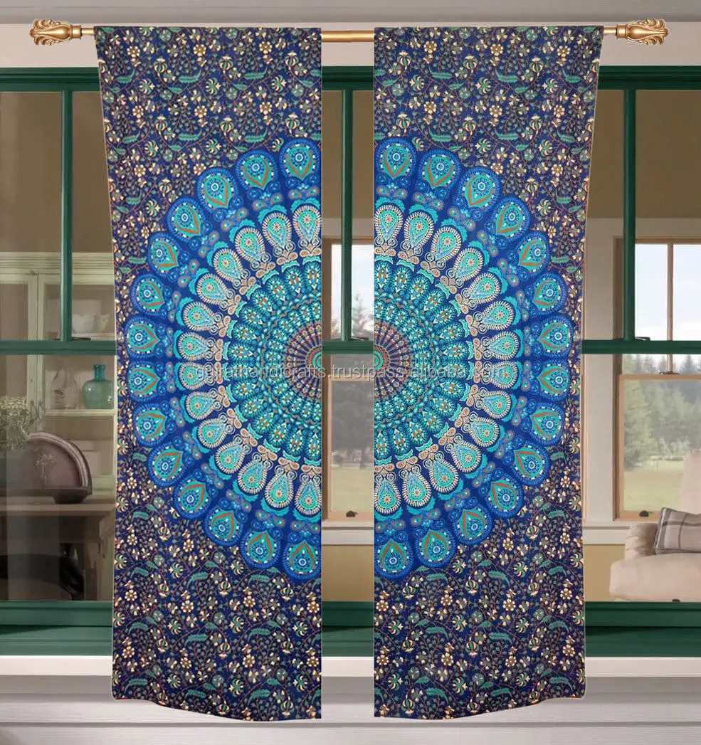 Indian Hippie Blue Mandala Tapestry Curtain Window Decor Bohemian