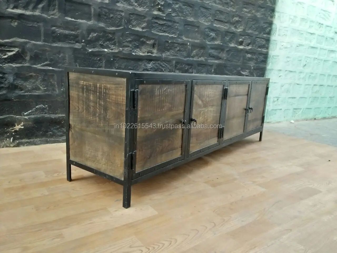Vintage Industrial Metal Large Tv Unit,Reclaimed Wood And Metal Tv Unit