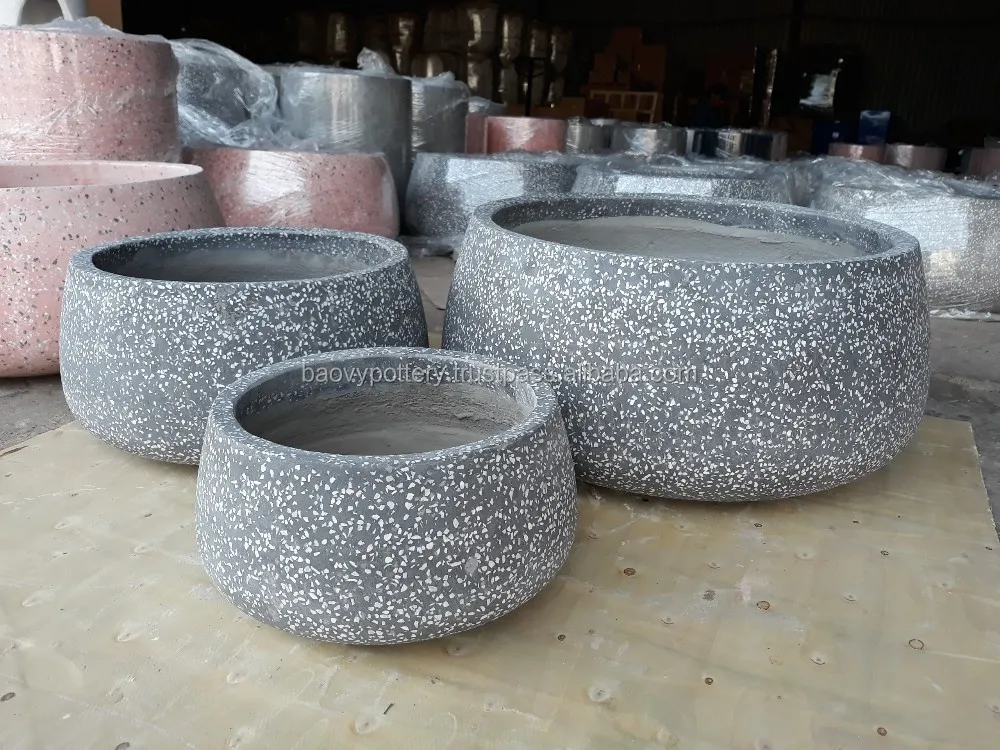 [ecovapots] Modern Natural Concrete Pots For Table Use With Texture