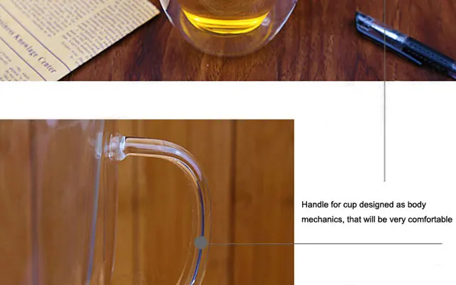 Hot sale double-walled glass Coffee cups with handle to keep warm