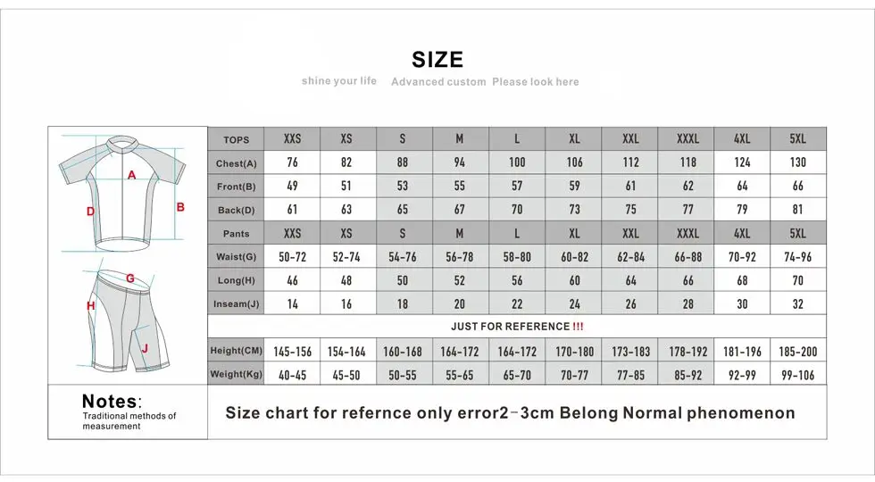 size for cycling wear