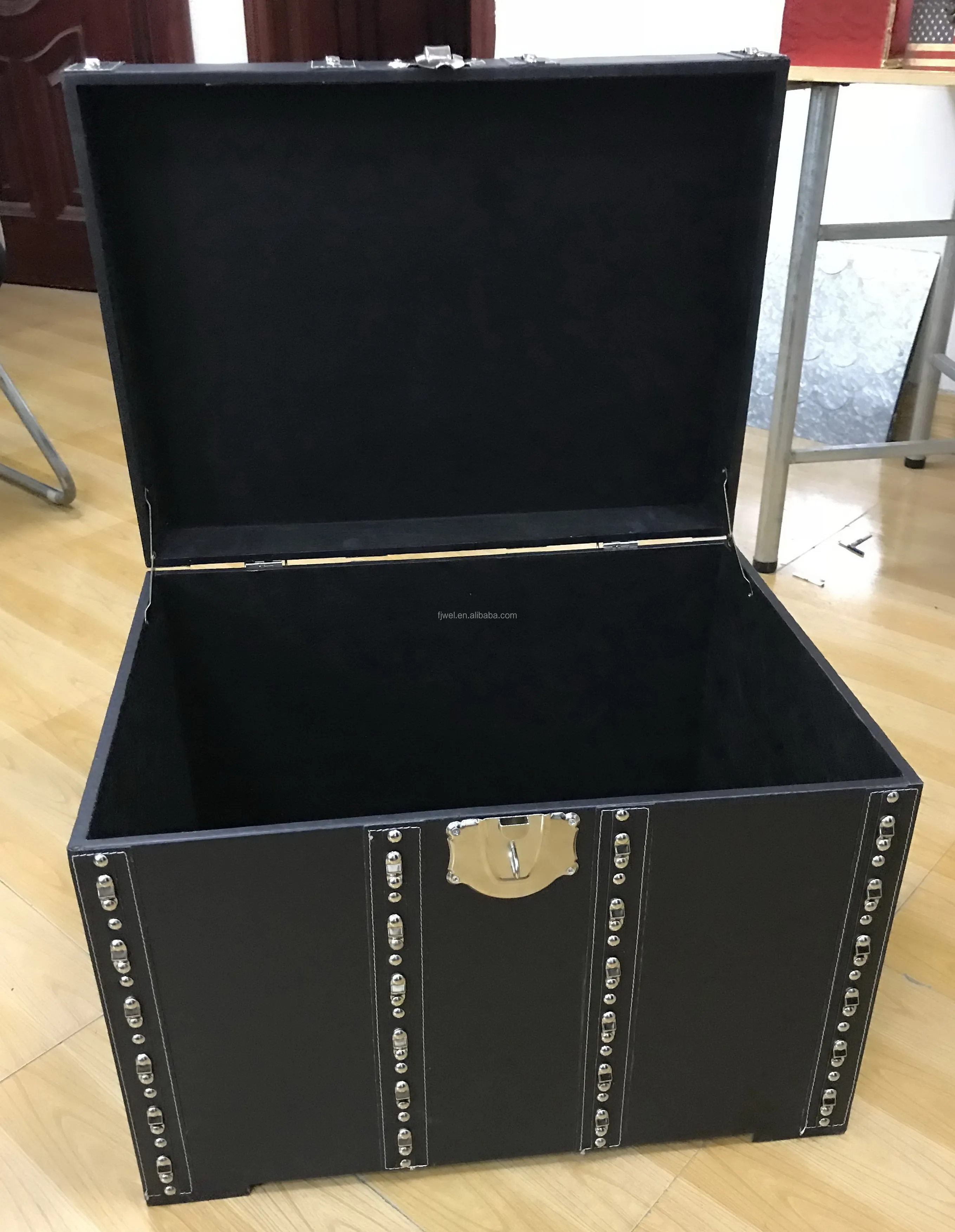 Retro Black Storage Trunks Set Of 3 Buy Black Leather Storage Trunk