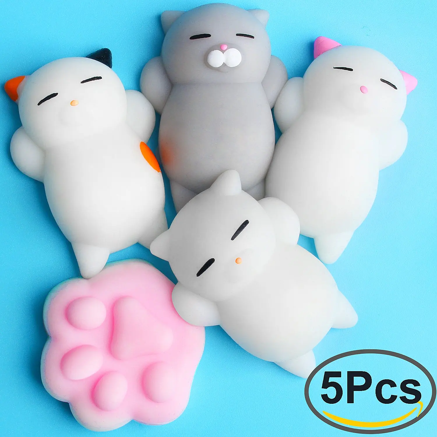 Outee Mochi Animals Stress Toys, 5 Pcs Mochi Squishy Toy Mini Cat Squishy Mochi Squishy Cat Mochi Squeeze Toys Soft Squishy Stress Relief Animal Toys