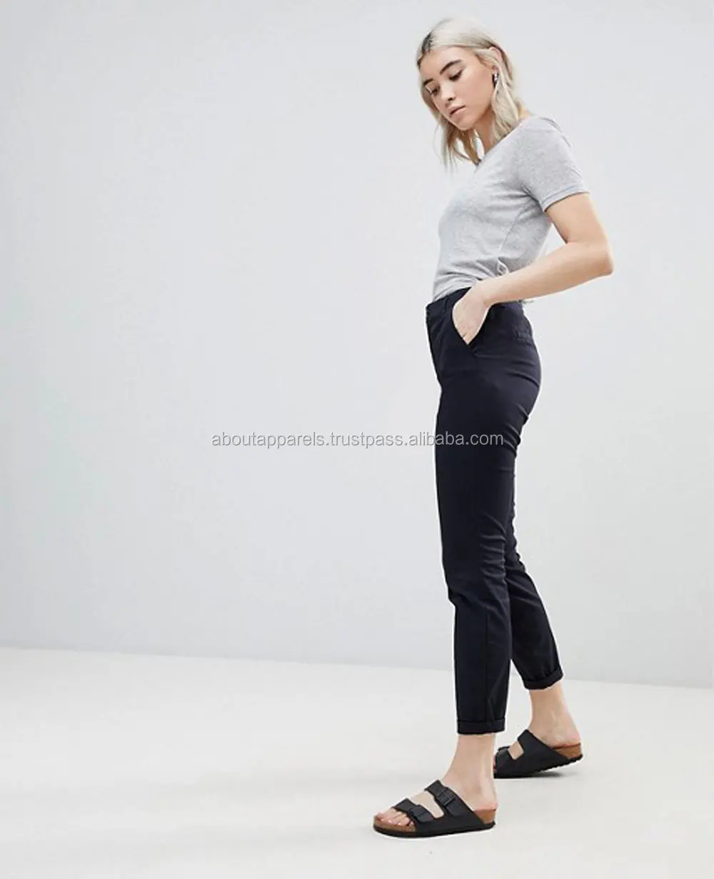 New Design Fashion Street Style Ladies Casual Trousers Ribbed Cotton