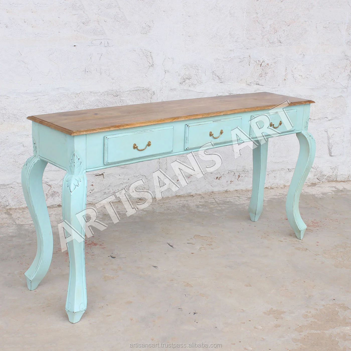 Wood Shabby Chic Console Table For Living Turquoise French 3