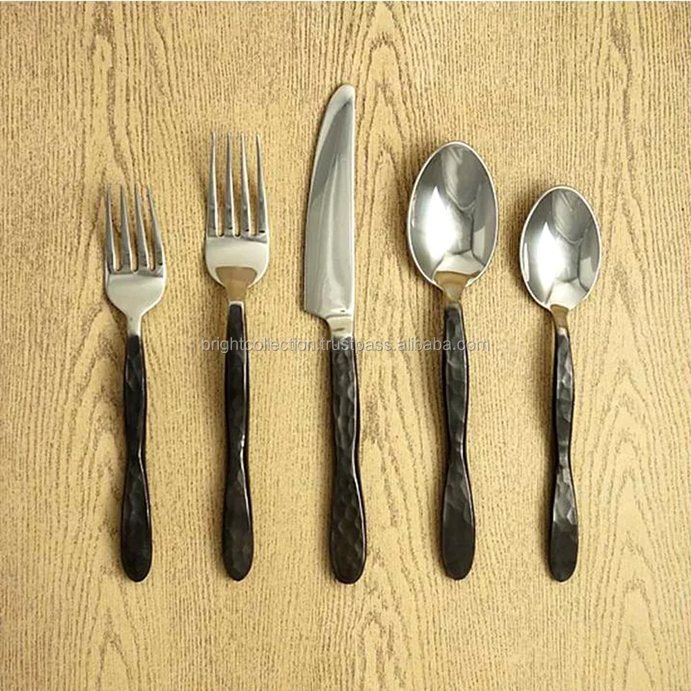 Triangular Black Hammered Handle Cutlery Set stainless steel