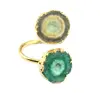 Natural Lemon & Green Solar Quartz 24k Gold Plated Adjustable Ring Wholesale Jewelry
