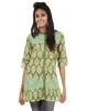 indian Ethnic Wear Boho Collection Green Damask Printed Cotton Women Short Kurti