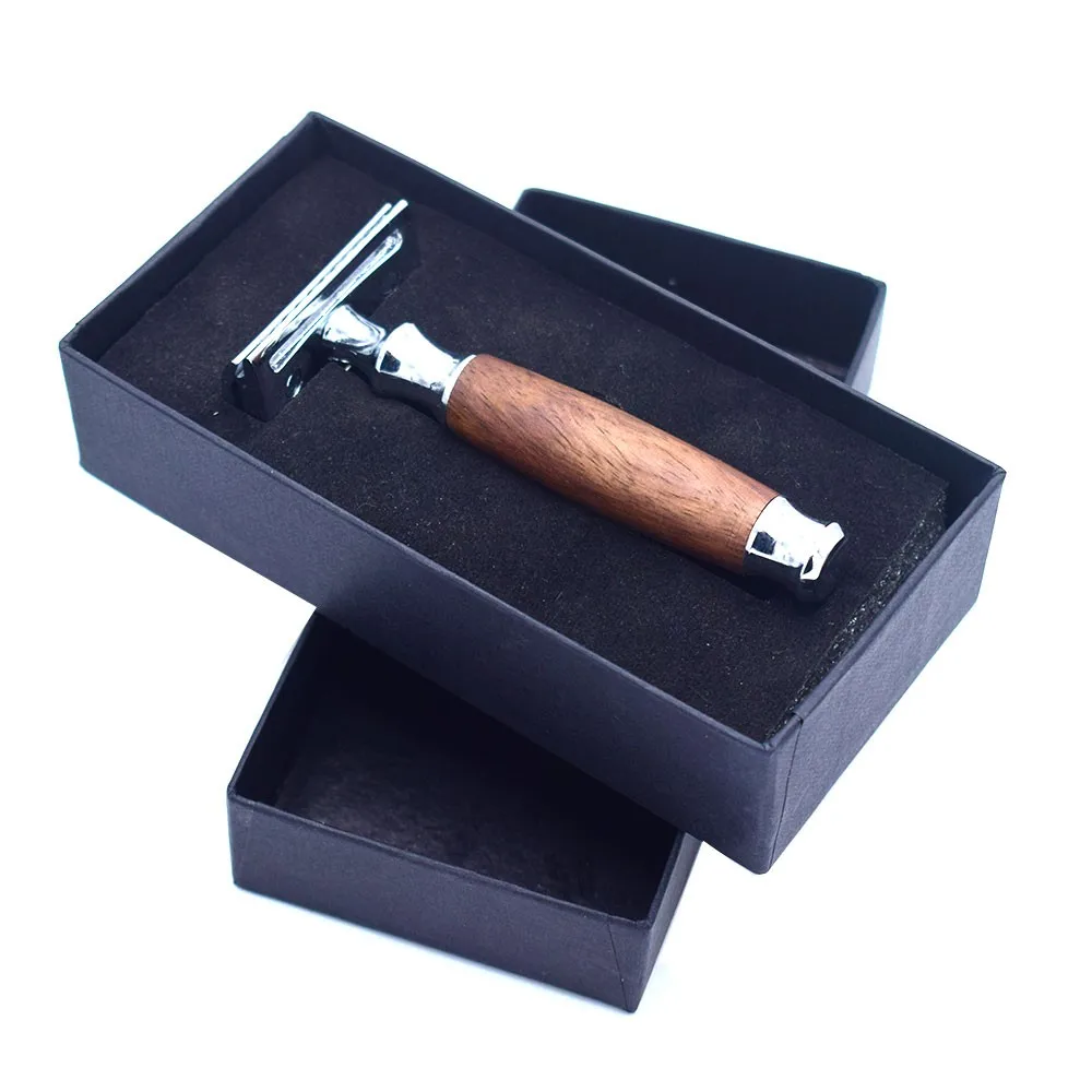 double edge safety razor with long natural bamboo handle / the