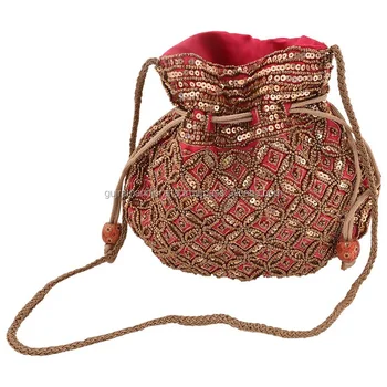 Ladies Designer Jewelry Pouches Handicraft Mirror Work Potli Bag