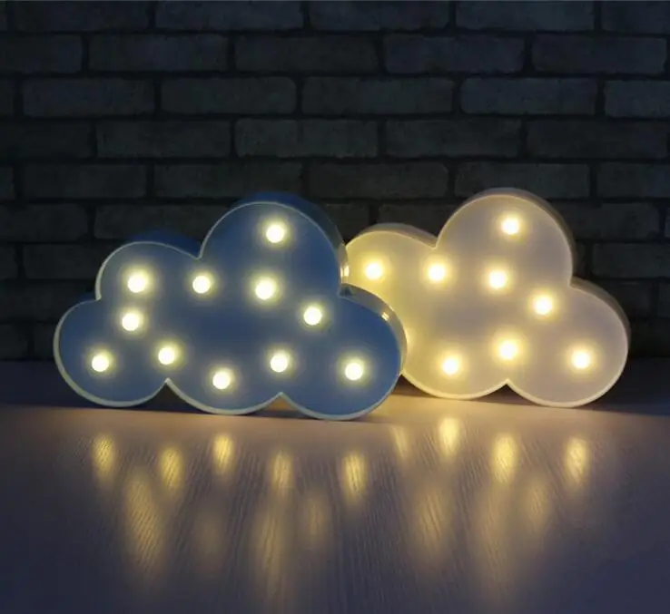 Novelty 11 LED White Blue Cloud Letter 3D Marquee Night Light Christmas Decoration Kids Gift Lighting Lamp Battery Operated Room