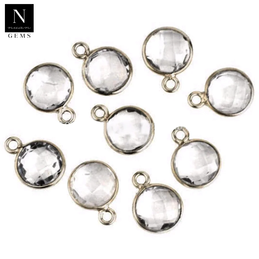 Stone connector 8mm round shape single bail silver plated jewelry making supply