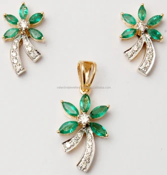 Fl Design Marquise Emerald Diamond Pendant Set Indian Fl Design Marquise Emerald Diamond Pendant Set Indian Manufacturer
