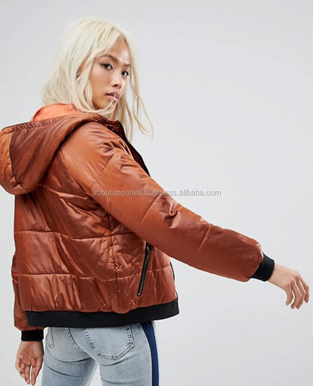 Custom Women Wear Jackets With Zippers And Buttons Hooded Down Puffer