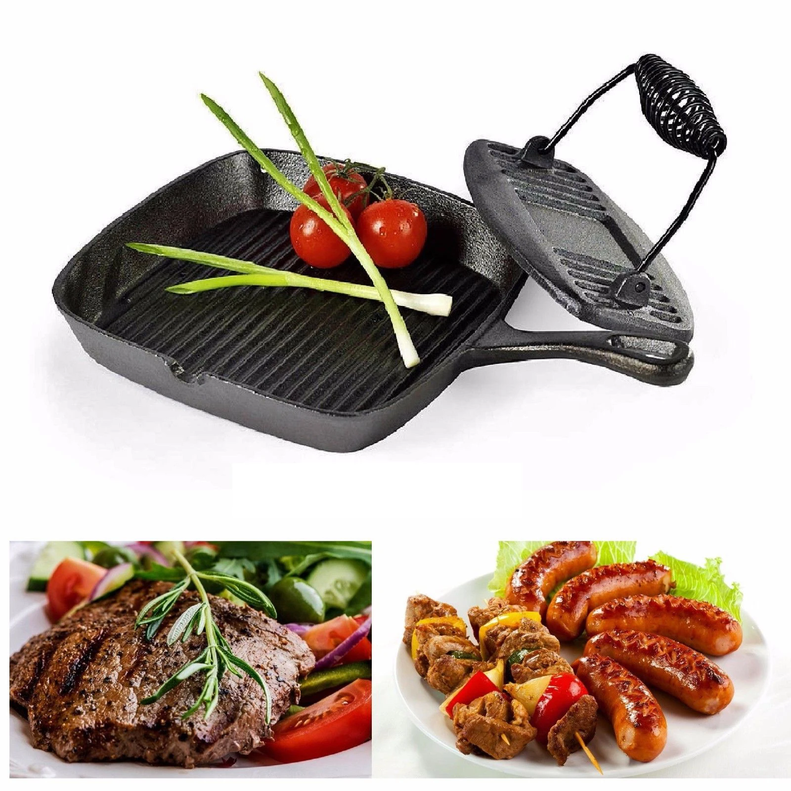 10.5 Inch Cast Iron Square Bacon Grill Pan With Bacon Press Buy Grill
