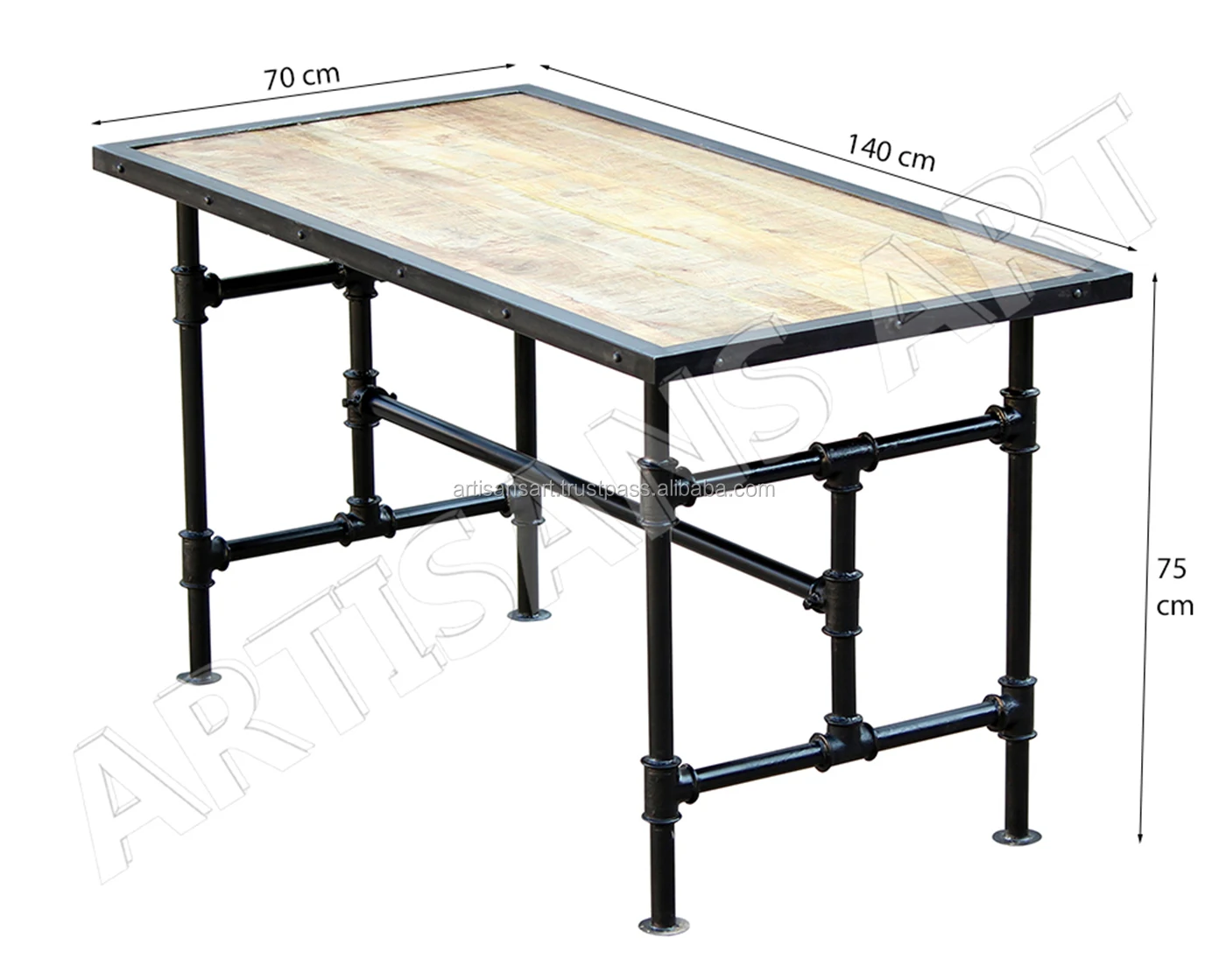 Rustic Industrial Handmade Dining Table Metal Pipe Base Solid Mango