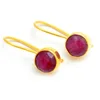 Gold Plated Dyed Ruby Round Bezel Set Dangle Earring
