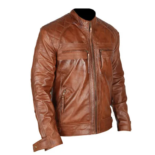 Racer Jacket Brown Genuine Leather Jacket Motorcycle Jacket - Buy High ...
