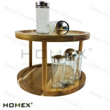 Lazy Susan Acacia Wooden Spice Turntable For Kitchen Countertop