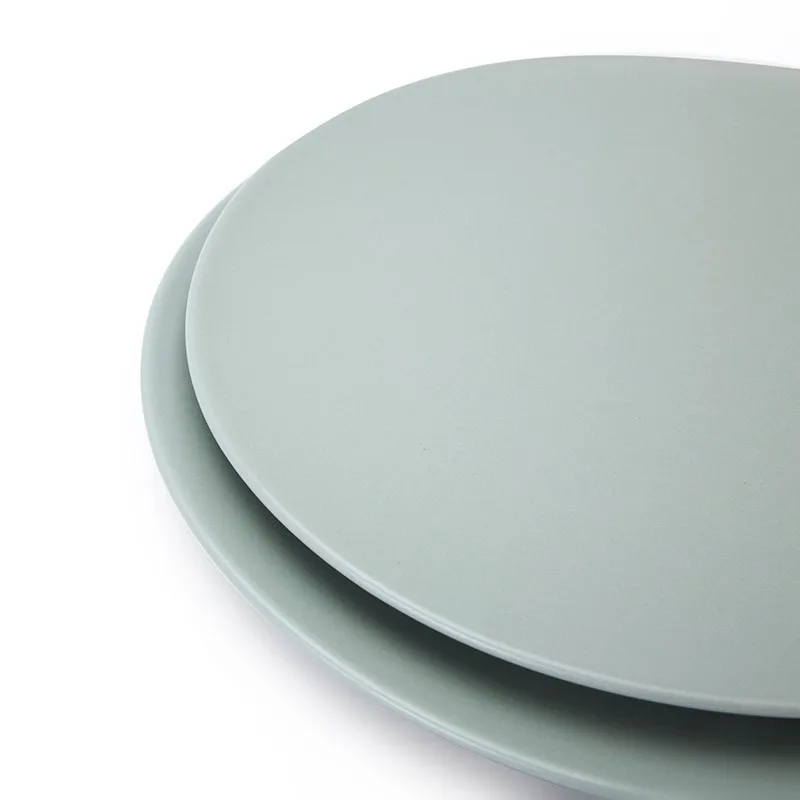 product-Used Crockery Matt Gary Green Hotel Round Food Serving Platter, Porcelain Plate Ceramic^-Two