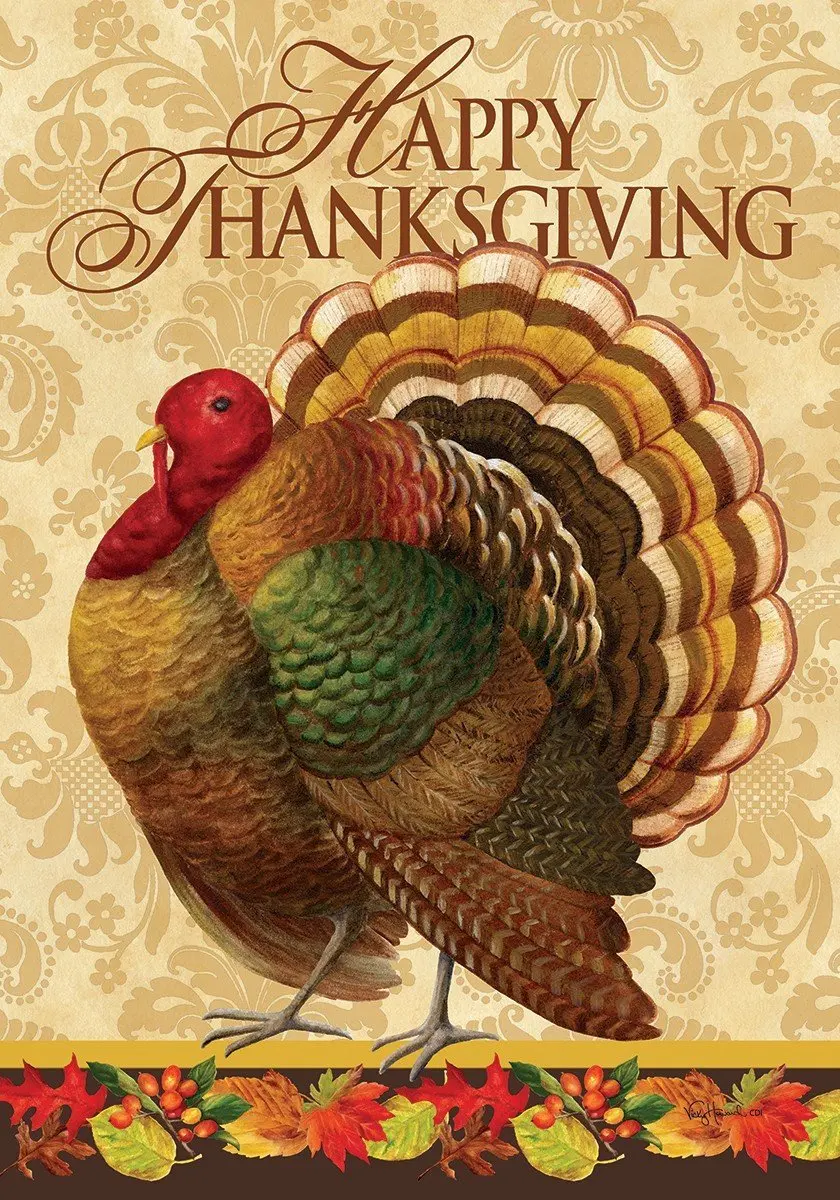 Thanksgiving Turkey - GARDEN Size, 12 Inch X 18 Inch, Decorative Double Sided Flag Printed in USA - Copyright and Licensed, Trademarked by Custom Décor Inc.