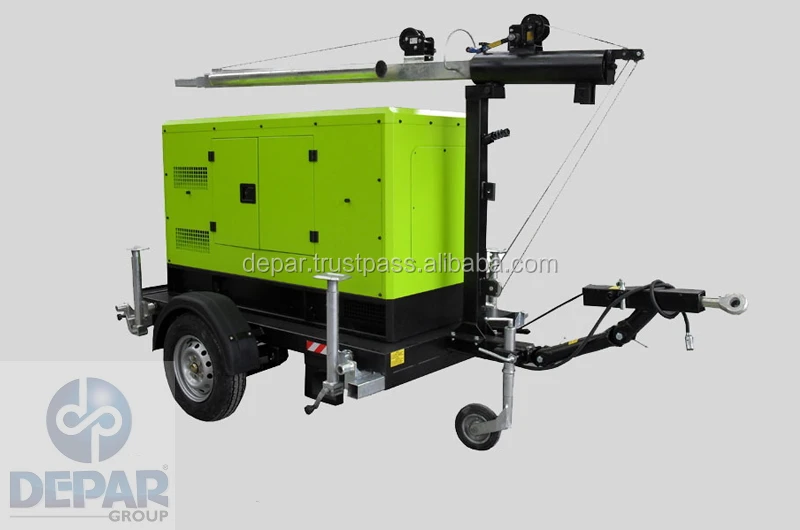 Mobile Generator Light Tower 80.000lumen 10kw genset EN Power with Trailer Single Axle Manual Mast