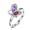 Playful Butterfly Pear Cut Genuine 0.5ct Amethyst 0.4ct Garnet Round Shape Cubic Zirconia Ring 925 Sterling Silver JewelryPalace