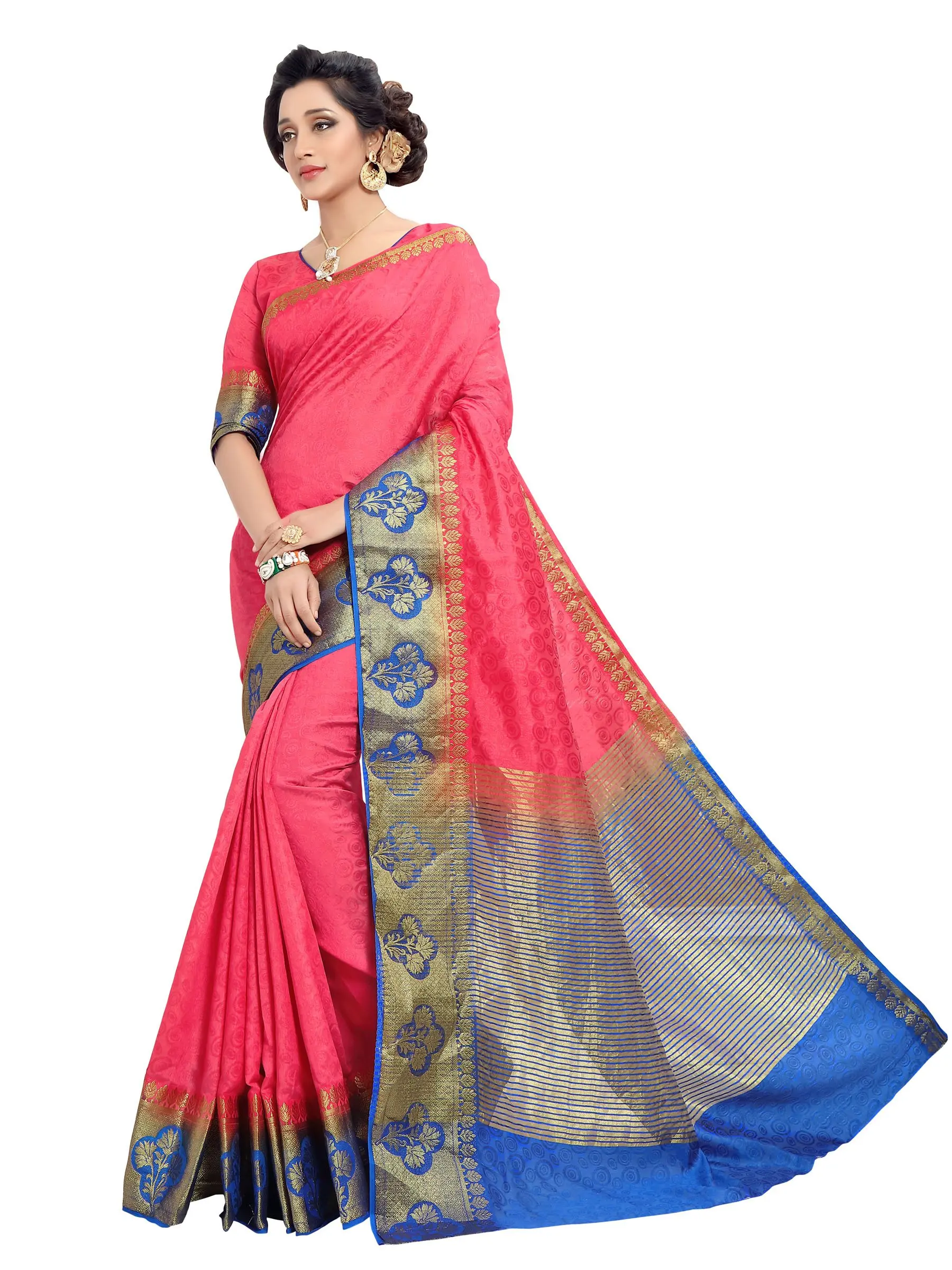 Rajnandini Women's Jacquard Silk Weaving Work Saree(JOPLLB1029_Peach_Free Size)