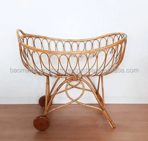 Vintage Style Rattan Baby Crib