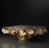 Customized retro simulation log design Chinese style natural wood root carving decoration modeling metal tea table furniture