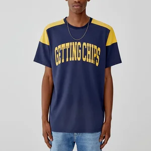 Men Ring Spun Cotton Custom Slogan Printing Top Colour Block Sleeves T Shirt Men Ring Spun Cotton Custom Slogan Printing Top Colour Block Sleeves T Shirt
