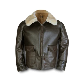 Mens Anj 4 Bomber Aviator A2 Pilot Police Sheepskin Fur Collar Leather ...