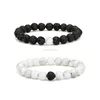 Gemstone Bracelet Matching For Dear Lover Distance Bracelets Black Lava & White Howlite 8mm Beads Stone Bracelet
