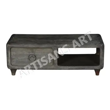 Solid Mango Wood 1 Drawer Coffee Table In Black Color Sand