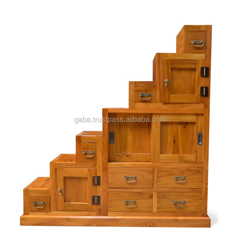 Stair Case Drawers Natural Colour Teak Wood Furniture,Teak