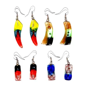 Dangle Drop Handmade Art Glass Earrings Sea Color Handcrafted Artisan Costume Fashion Jewelry Wholesale Peru Supply on Sale