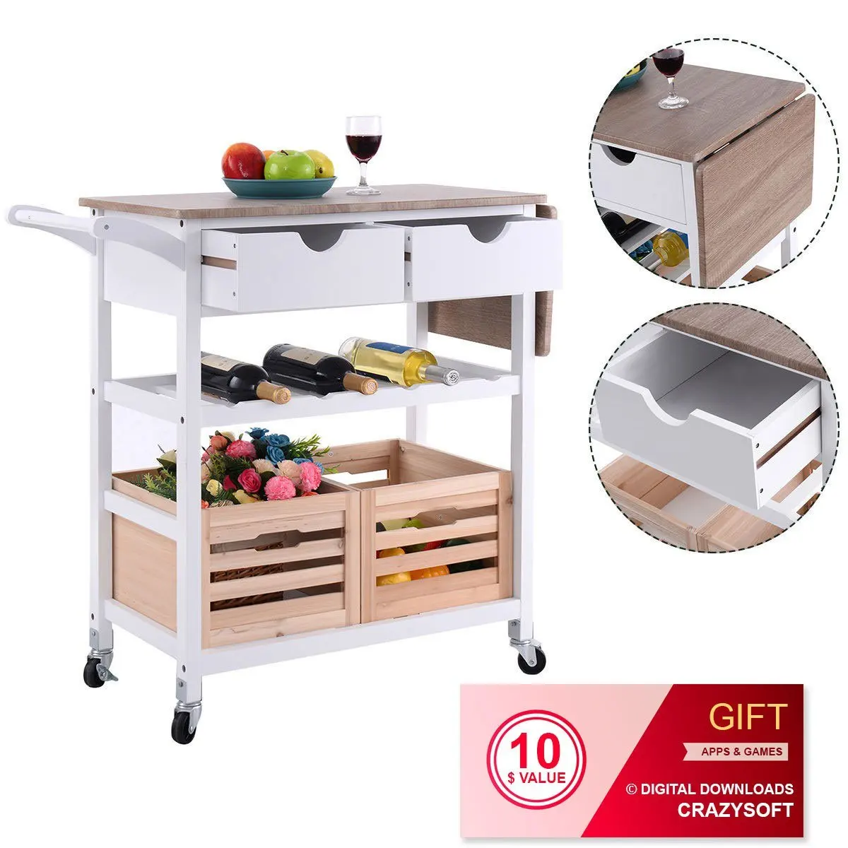 Kitchen Trolley Design Find Deals On Get Quotations Rolling Kitchen Island Trolley Cart With Wine Shelf By Choice Products