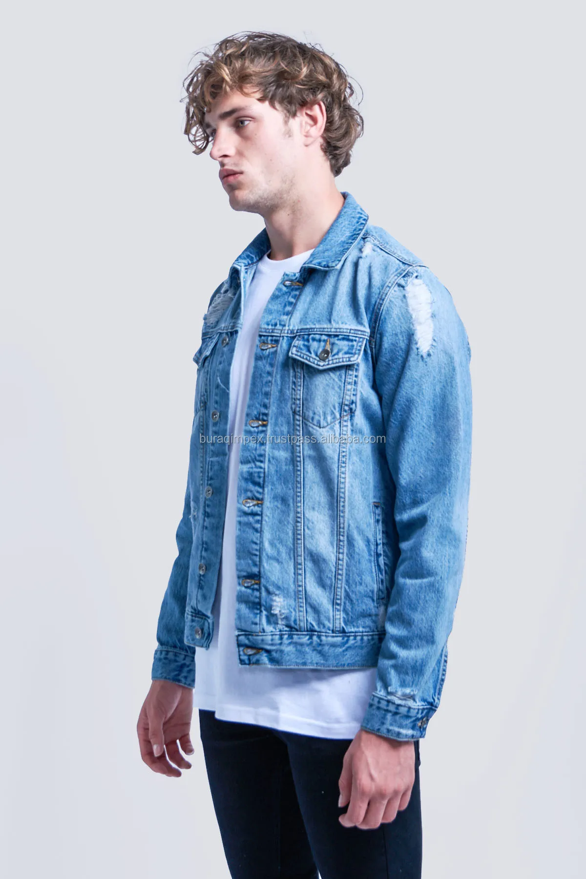 Wholesale Men Distressed Slim Fit Denim Jeans Jackets Buy Custom