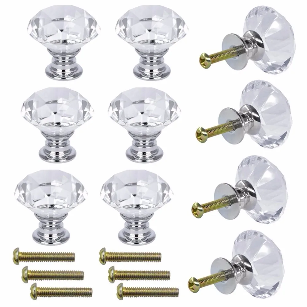 Crystal Glass Cabinet Knobs 30mm Diamond Shape For Drawer Cabinets